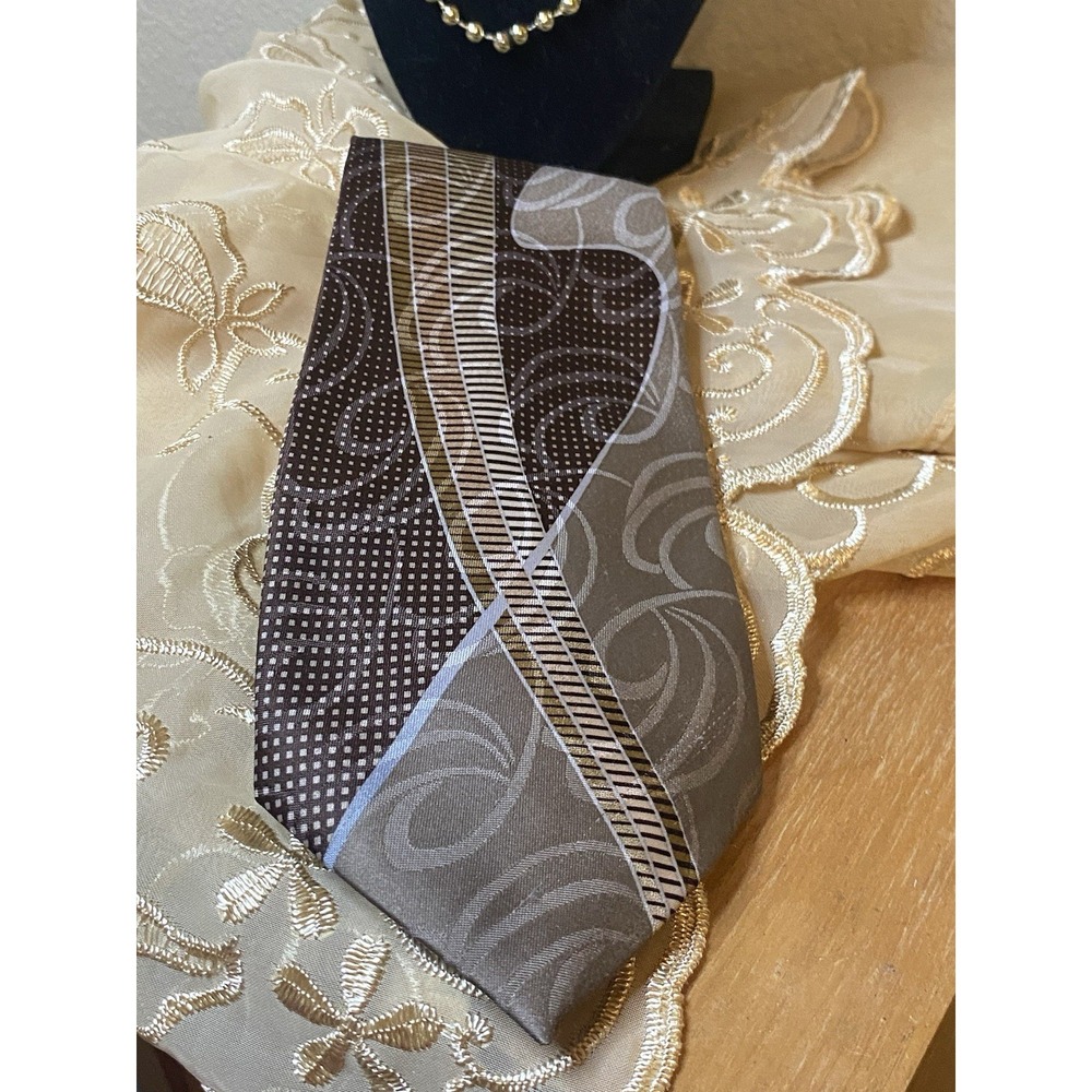 100% Italian Silk Abstract All Over Design Blue/ Brown/ Tan